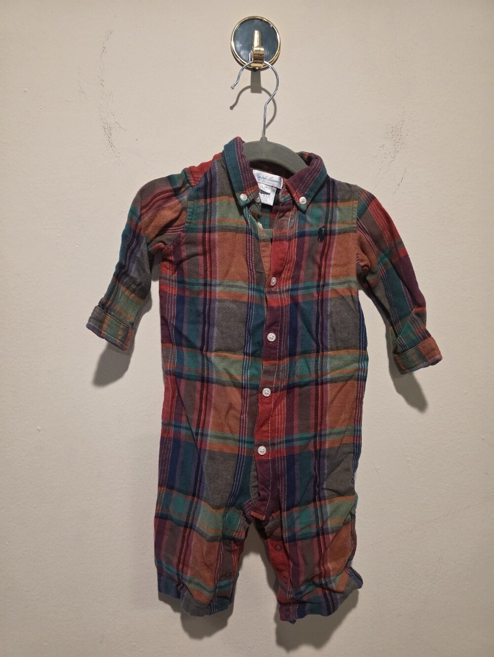 Button-Front Plaid One-Piece Romper in Multicolor